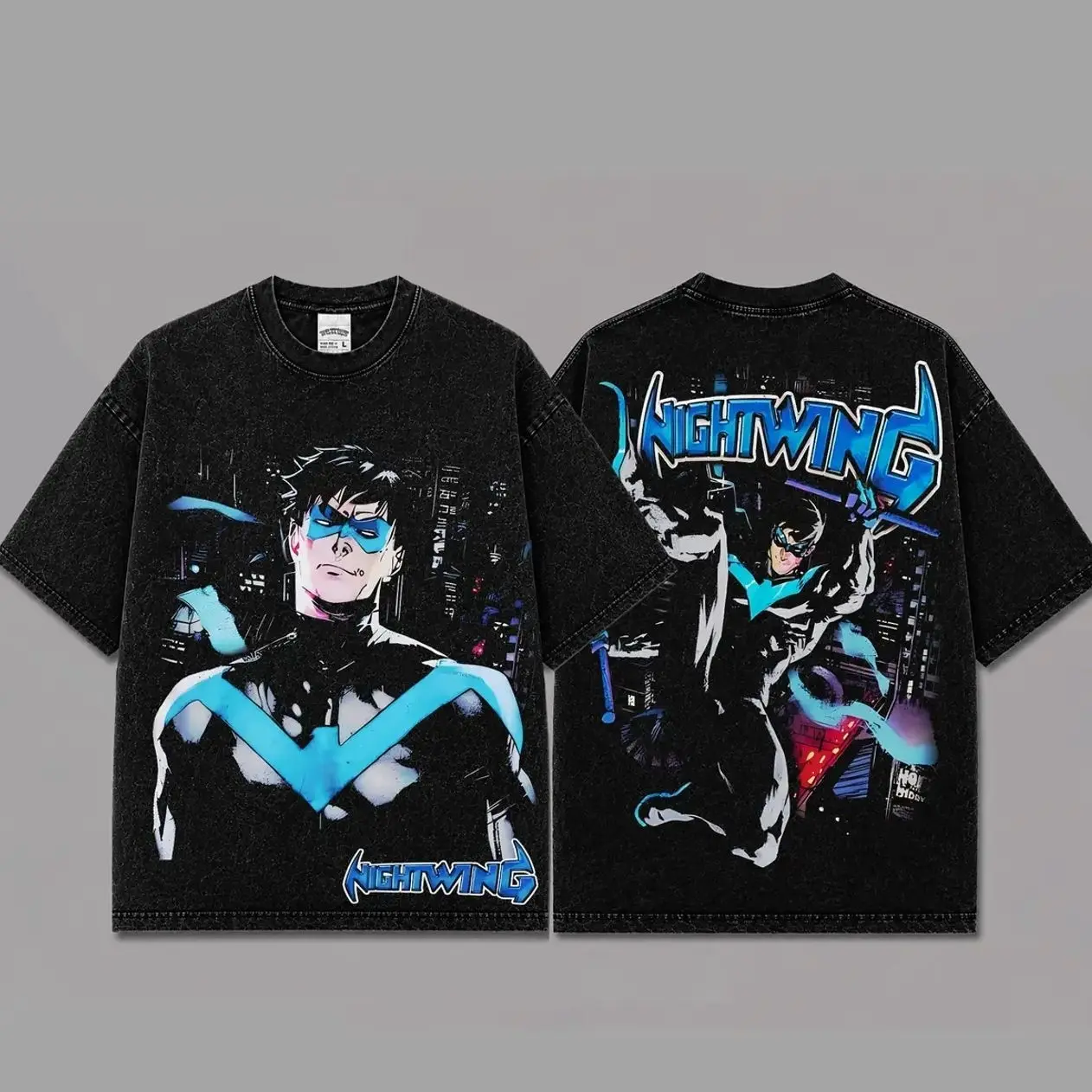Nightwing Inspired Oversized Black Graphic T-Shirt, Vintage Movie Actor Fan Tee, The Robin Shirt, Y2K Comic Style Streetwear Top, Black Cotton Unisex Tee, Retro Superhero Inspired Shirt, Gift for Movie Fans 02K