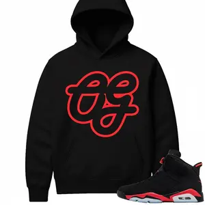 Jodn 6 Infrared Sneaker Match Hoodie Black OG Streatwear Unisex