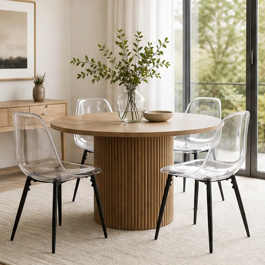 ARCH Set of 4 Modern Dining Chairs with Clear Shell and Black Metal Legs, Transparent Acrylic Design Kitchen Chairs for Dining Room, Living Room, Home Office, Easy Assembly, 4-Pack, Black/Matte White Color Options, Metal/Plastic Material