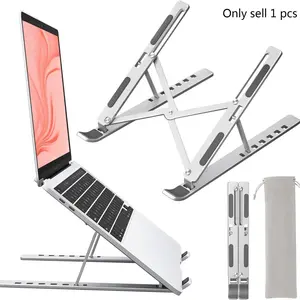 Desktop Laptop Stand, Portable Laptop Stand, Ergonomic Laptop Stand, 7-Level Adjustable Folding Design, Aluminum Alloy, Ventilated Cooling, Suitable for 10-15.6 Inch Laptops, Silver Color