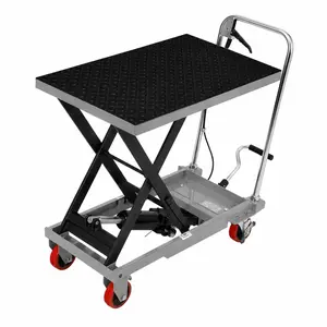 Heavy Duty Hydraulic Lift Table Cart, 330 lbs Capacity, Manual Single Scissor, 50" Max Height, Non-Slip Platform