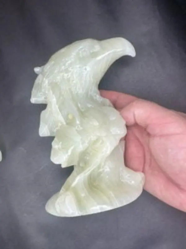 Exquisite Green Banded Onyx Eagles: Hand-Carved Natural Stone Sculptures for Home Decor