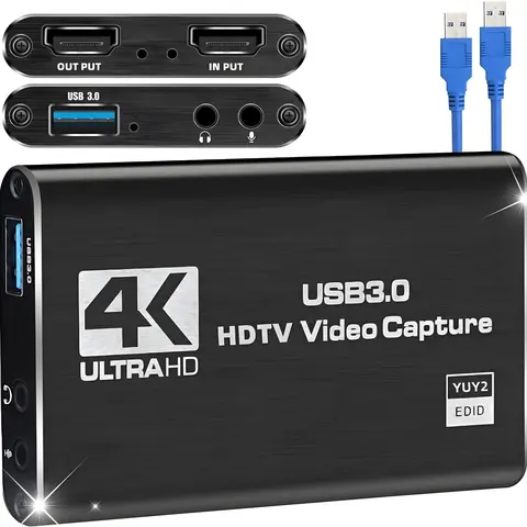 ACHAVE Metal 1 HDMI Capture Card Accessories, USB 3.0 Port, 4K HDMI Loop Output, 1080P 60FPS/4K 30FPS Recording, Plug-and-Play Game Broadcasting OBS Device for Game Consoles (PS5/Switch), Camera, Linux Compatible, W/ Cables & 1 User Manual