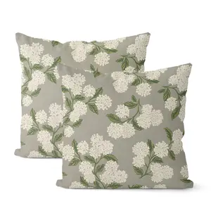 2 Pieces Gray Spring Pillow Cover, Gray-Green Hydrangea Decorative Pillow, Retro Floral Summer Outdoor Decorative Pillowcase, Linen Polyester Sofa Cushion Cover