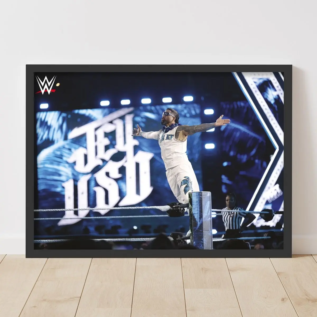 WWE Print - Jey Uso on Ring Ropes WrestleMania Poster Wrestling Wall Art Decor Photo Satin Ornaments Unique Artwork Decoration Room Artistic