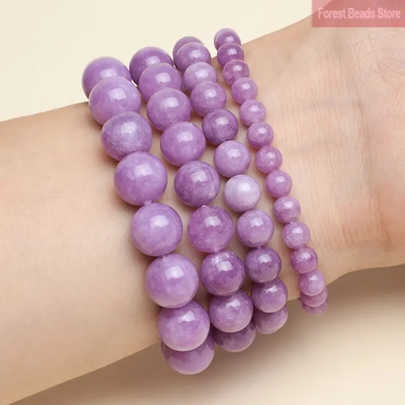 Handmade Light Purple Chalcedony Bracelet - High-Quality 10mm Round Stone Beads, 16pcs/23pcs Purple Crystal Bracelets & Bangles, Fashion Jewelry for Men & Women, Light Purple Bracelets & Bangles, 6Mm