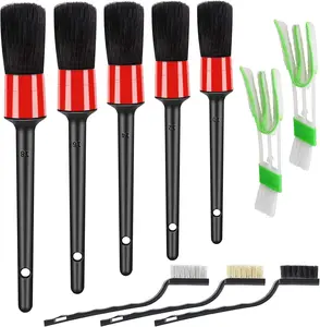 HMPLL 10PCS Car Detailing Brush Set – Boar Hair, Wire & Air Vent Brushes, Interior & Exterior Cleaning Kit for Dashboard, Wheels, Engine & Leather