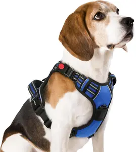 EATDAYS Dog Harness Medium Sized, No Pull Pet Harness with 3 Buckles, Adjustable Soft Padded Vest with Control Handle, Walking Reflective Pet Vest for Medium Dogs, Blue, M
