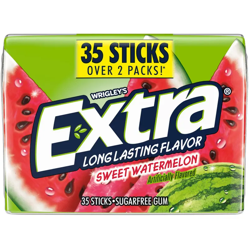 3x Wrigley's Extra Chewing Gum Sweet Watermelon Flavor, Sugar Free, Fresh Breath, Pocket Pack, Pack of 35ct for Delicious Snacking and Refreshing Taste!