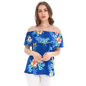 Women's Off the Shoulder Top in Hibiscus Blue