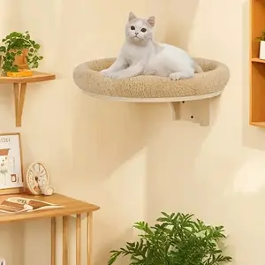 Wall-Mounted Cat Perch with Plush Pad Laminated Wood Cat Shelf Indoor Cat Rest & Relaxation Wall Nest Pet Stairs & Steps for Cats Kitty Bed