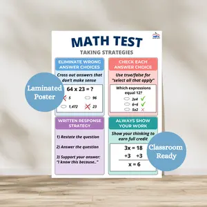 Math Test-Taking Strategies Laminated Anchor Chart | Middle School Math Classroom Poster | Middle School Math | State Test Prep