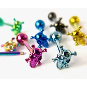 1pc Skull Design Tongue Ring Titanium Anodized 14g Tounge Barbell Body Jewelry