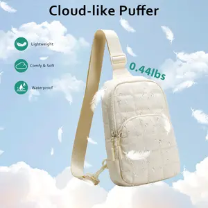 KKXIU Sling Bag for Women - Small Fanny Packs with Adjustable Strap, Quilted Puffer Crossbody Purse Lightweight Chest Bag for Travel (Black)