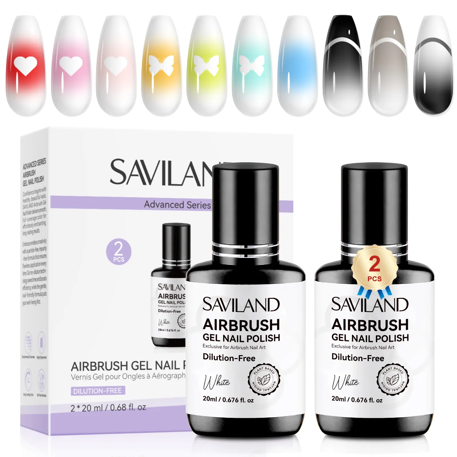 Non-Acetone 2 PCS 20ml White Airbrush Gel Polish