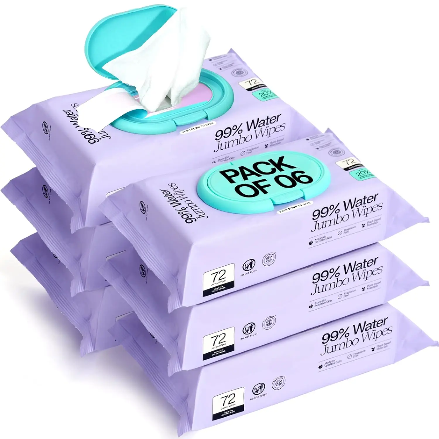 Soft Jumbo Baby Wipes, Hypoallergenic and Unscented, Water-Based Wet Wipes for Babies, Finely Suited for Sensitive Skin, Thick & Oversized, Pack 6, 72 Wipes Per Pack