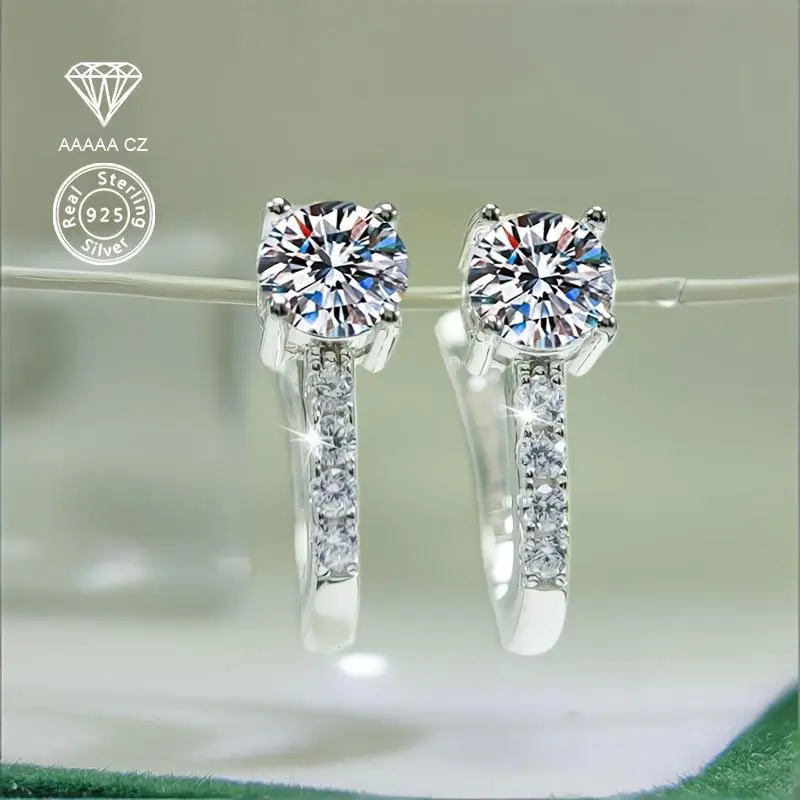 Women's 2.3g 925 Sterling Silver Platinum-Plated Elegant French 5A CZ Stud Earring Jewelry - Female Halloween Fashion Events Accessory, Ideal for Birthdays, Daily Wear