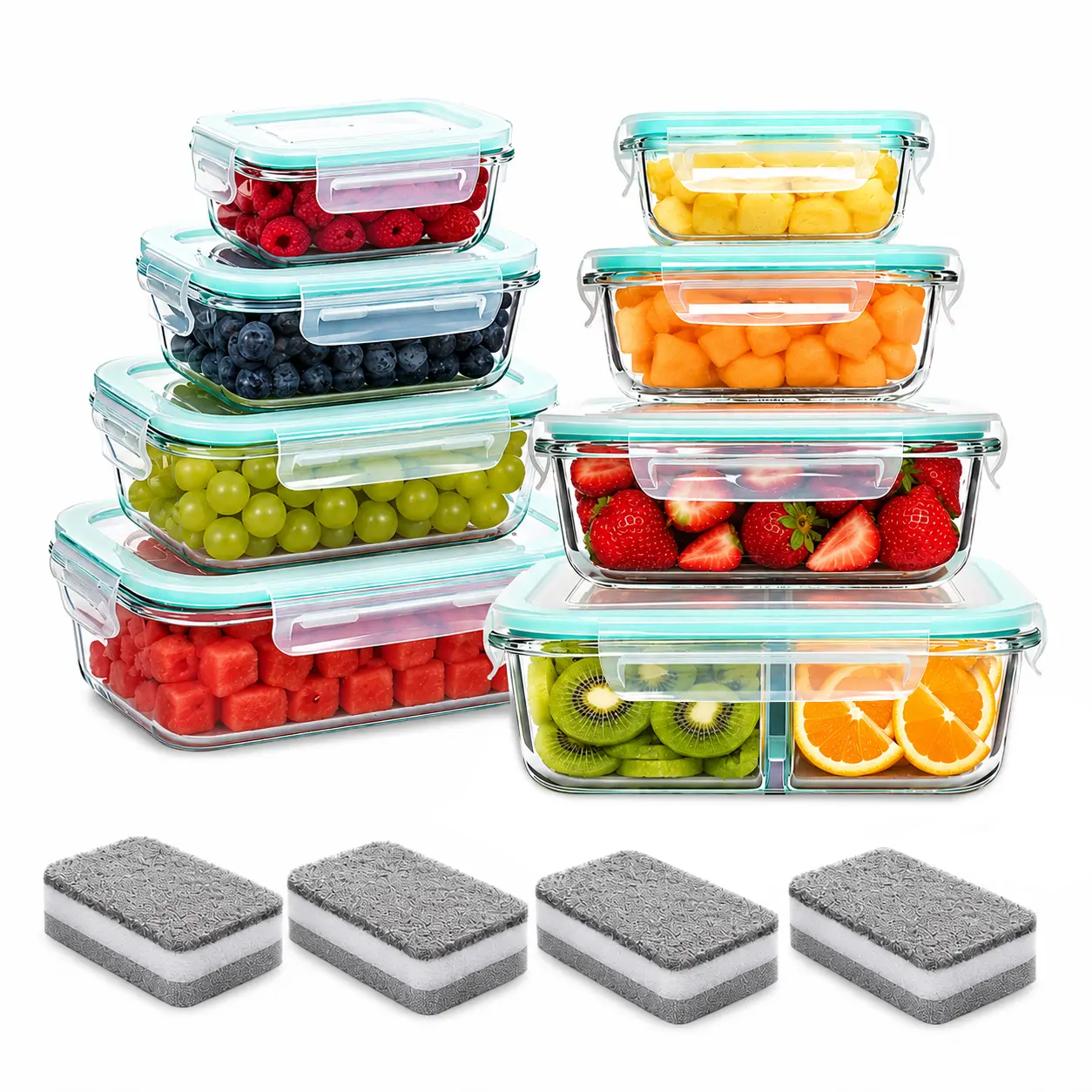 8-Piece Premium Glass Meal Prep Container Set with Dividers, BPA-Free 4-Side Locking Lids, Stackable Food Storage Containers for Lunch, Leftovers and Refrigerator Organization  Microwave Safe   Oven Safe   Dishwasher Safe