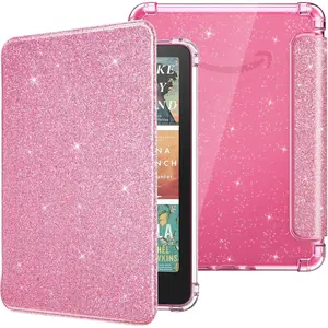 MoKo Case for All-New 7" Kindle Paperwhite 12th Gen 2024 & Kindle Colorsoft 2024/2025,Glitter Clear Kindle Case, Flexible Clear Soft TPU Back Cover Light Shell with Auto Wake/Sleep, Glitter Pink