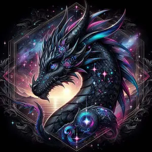 5D DIY Full Drill Round Diamond Painting - Black Dragon Mosaic Canvas DIY Wall Art, Home Wall Decor, Diamond Painting Kit