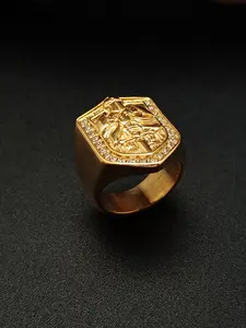 Vintage Templar Knight Engraved Ring, Personalized Stainless Steel Men's Ring, Zircon Diamond Fashion Jewelry Gift for All Seasons, Cubic Zirconia
