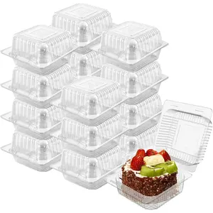 100PC Square Plastic Hinged Disposable Individual Clamshell To Go Food Containers Takeout Tray for Cake Slice Salads