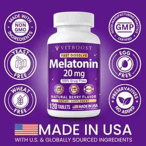 VITBOOST Melatonin 20mg Fast Dissolve Sleep Aid Tablets for Adults - Melatonin Extra Strength, Natural Berry Flavor, 3rd Party Tested, Drug-Free, Non-GMO, Made in USA - 120 Count (4-Month Supply)