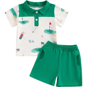 Kids Toddler Baby Boy Golf Clothes Short Sleeve Romper Lapel T Shirt Elastic Waistband Casual Shorts Set 2PCS Outfit