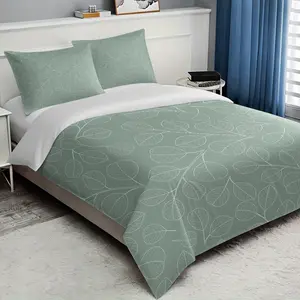 3-piece set - Green leaf print bedspread set (1 bedspread + 2 pillowcases, without core), soft and comfortable bedding, suitable for bedroom, dormitory, guest room home decoration