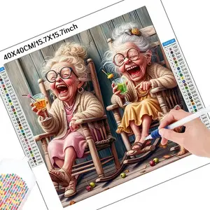 Happy Grandma Pattern Diamond Arts Needlework Colorful Painting Kit, 1 Set 5D Handmade Art Crafts without Frame for Beginners, Wall Art Decor for Home, Handicraft
