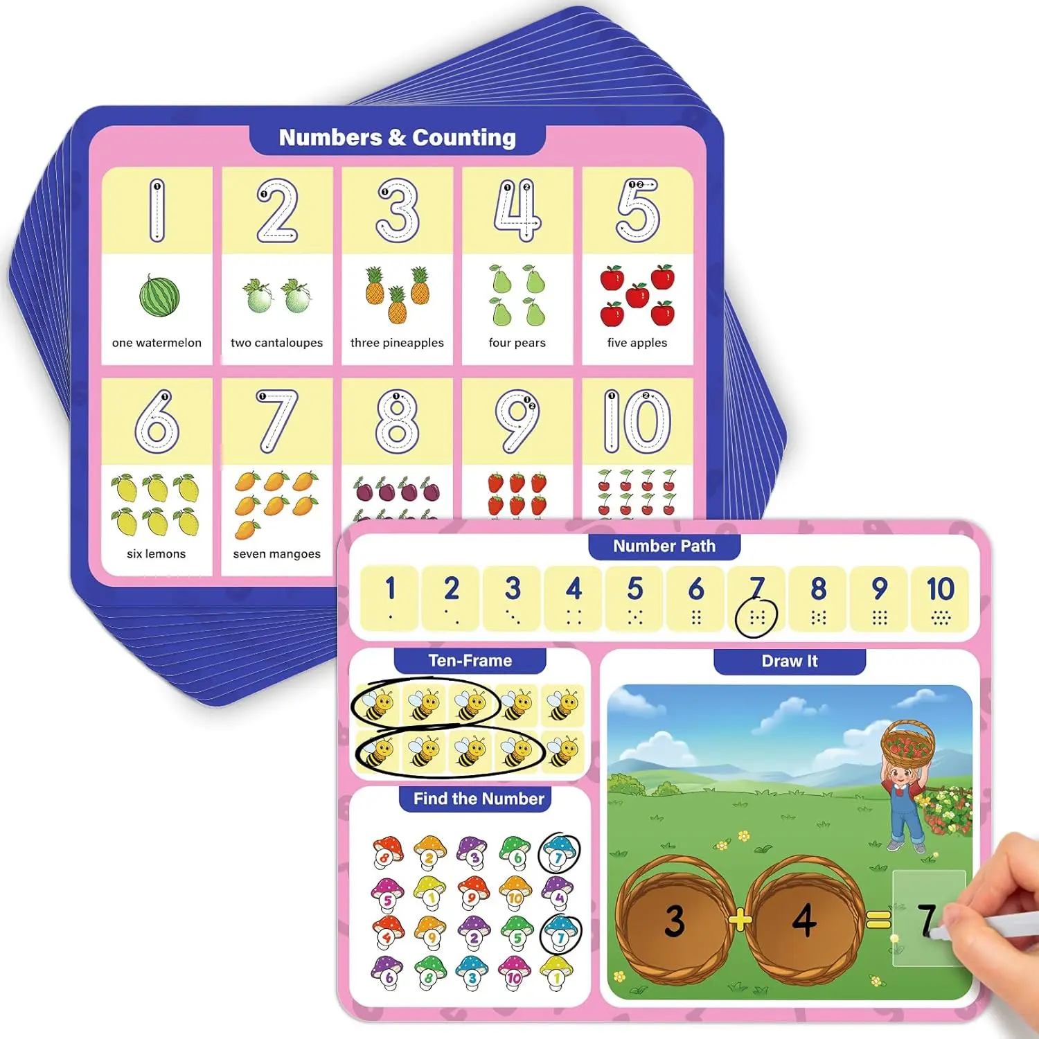 Aizweb Preschool Math Learning Activities Reusable Number Dry Erase Board Card 12 Pack for Counting Tracing Addition Montessori Manipulatives Workbook Kindergarten Classroom Must Have