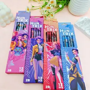 12Pcs Kpop Demon Hunters Huntrix Wood 2B Pencils Graphite Lead Sketching Drawing Set Smooth Writing for Students Office Art