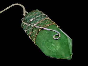 Medieval 14k Green Fluorite Point Chainmaille Gothic Raw Elven Elvish Victorian Fantasy Wire Wrapped Gemstone Pendant Necklace Amulet