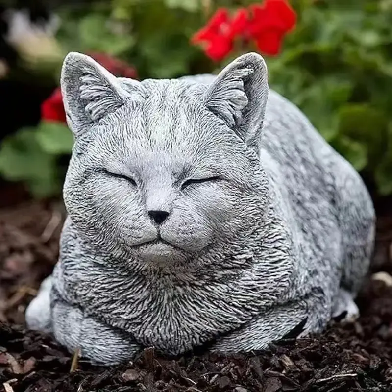 Resin Lying Cat Statue for Garden Decoration, Garden Accessories, Realistic Indoor, Outdoor and Tabletop Pet Memorial Gift, Non-Electric Sculpture, Resin Animal Sculptures, Garden Sculptures Statues