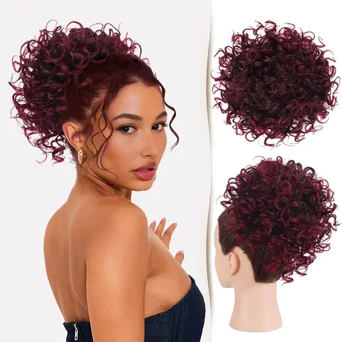 Women's Big-Size Short Synthetic Messy Bun Drawstring Ponytail Extension - Adjustable Synthetic Extensions & Pieces with Comb, Elastic, Curly Texture Adds Bounce, Drawstring Hold for Ponytail Hairstyles, Female Hair Accessory