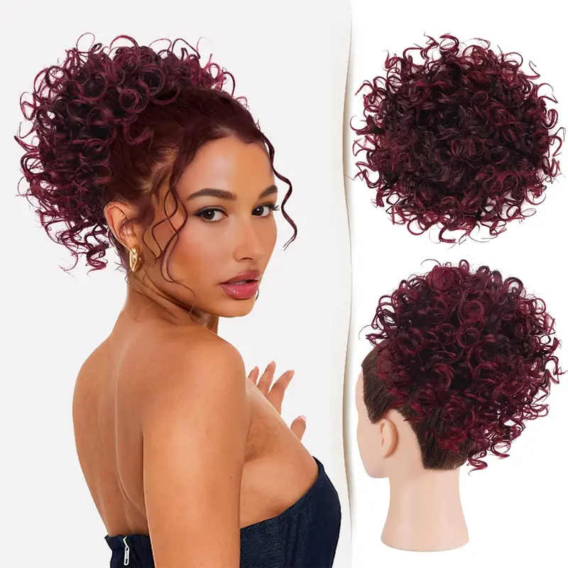 Women's Big-Size Short Synthetic Messy Bun Drawstring Ponytail Extension - Adjustable Synthetic Extensions & Pieces with Comb, Elastic, Curly Texture Adds Bounce, Drawstring Hold for Ponytail Hairstyles, Female Hair Accessory
