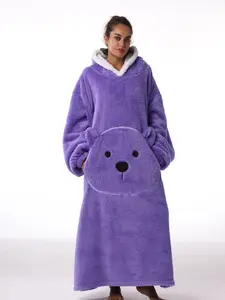 Cozy Bear-Print Hooded Long Pajama Set for Cozy Nights Extra Warmth Playful Touch Ideal for Lounging at Home Fun Unique Comfortable Sleepwear Great Gift Option