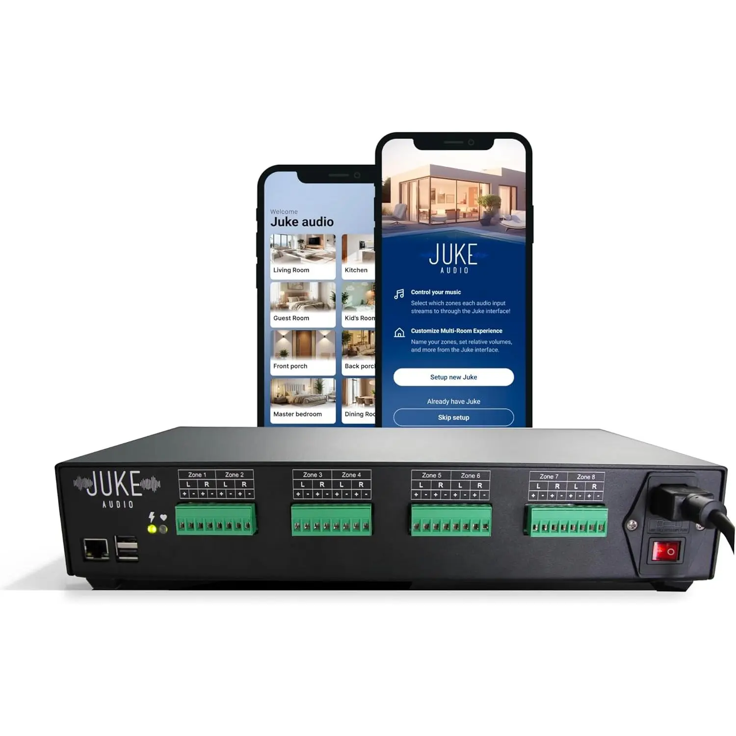 Juke-8: 8 Zone Multi-Room Amplifier | Built-in Music Streaming & Wireless App Control | Supports 8 Audio Sources Simultaneously | Whole Home Audio System | Airplay 2, Spotify Connect, Bluetooth