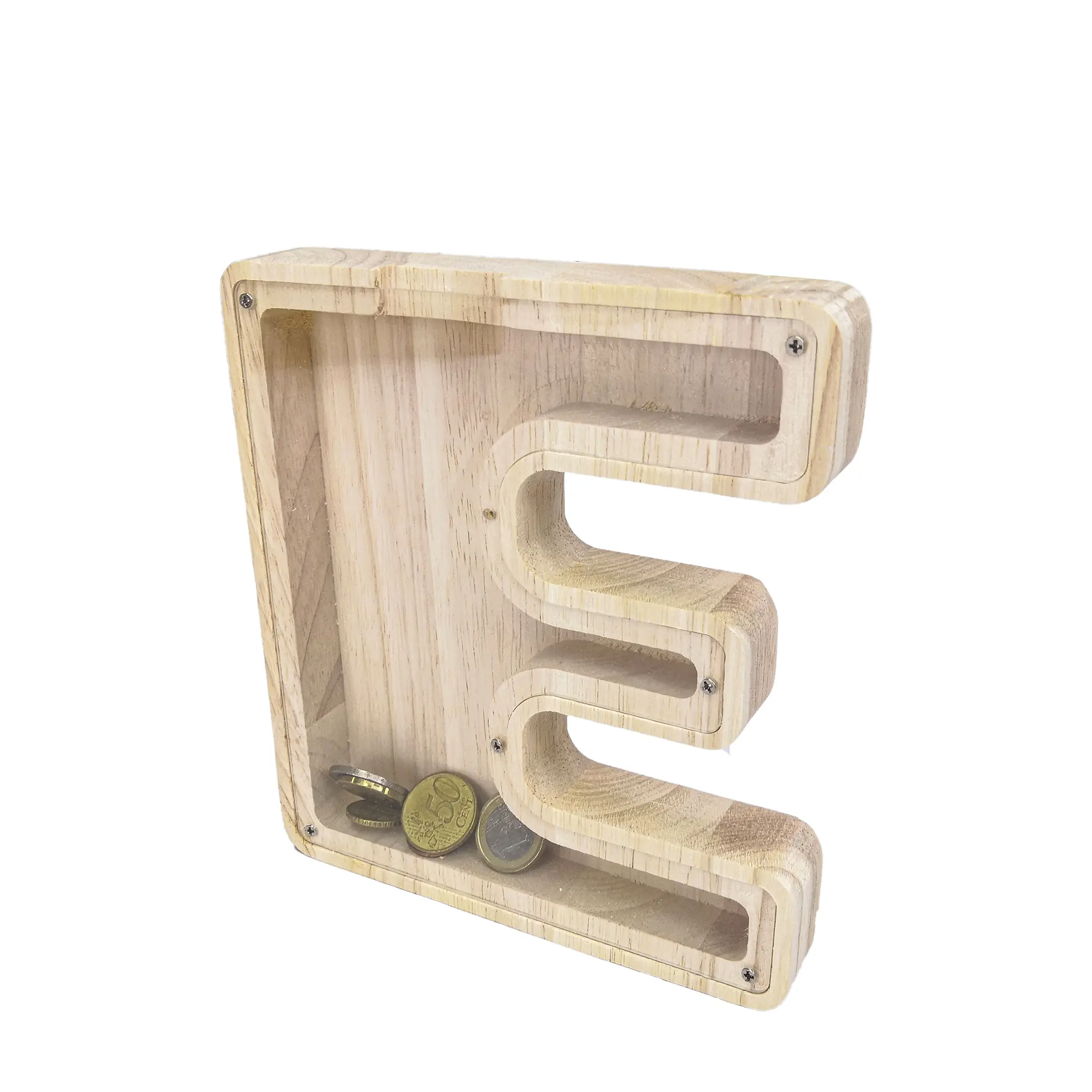 FixtureDisplays®  First Name Initial Personalized 7" Tall Wooden Kids Letter Piggy Bank Custom Name Coin Bank, Wood Alphabet Letter Bank Money Box Birthday Home Decoration - Letter "E" 15553-E-NF