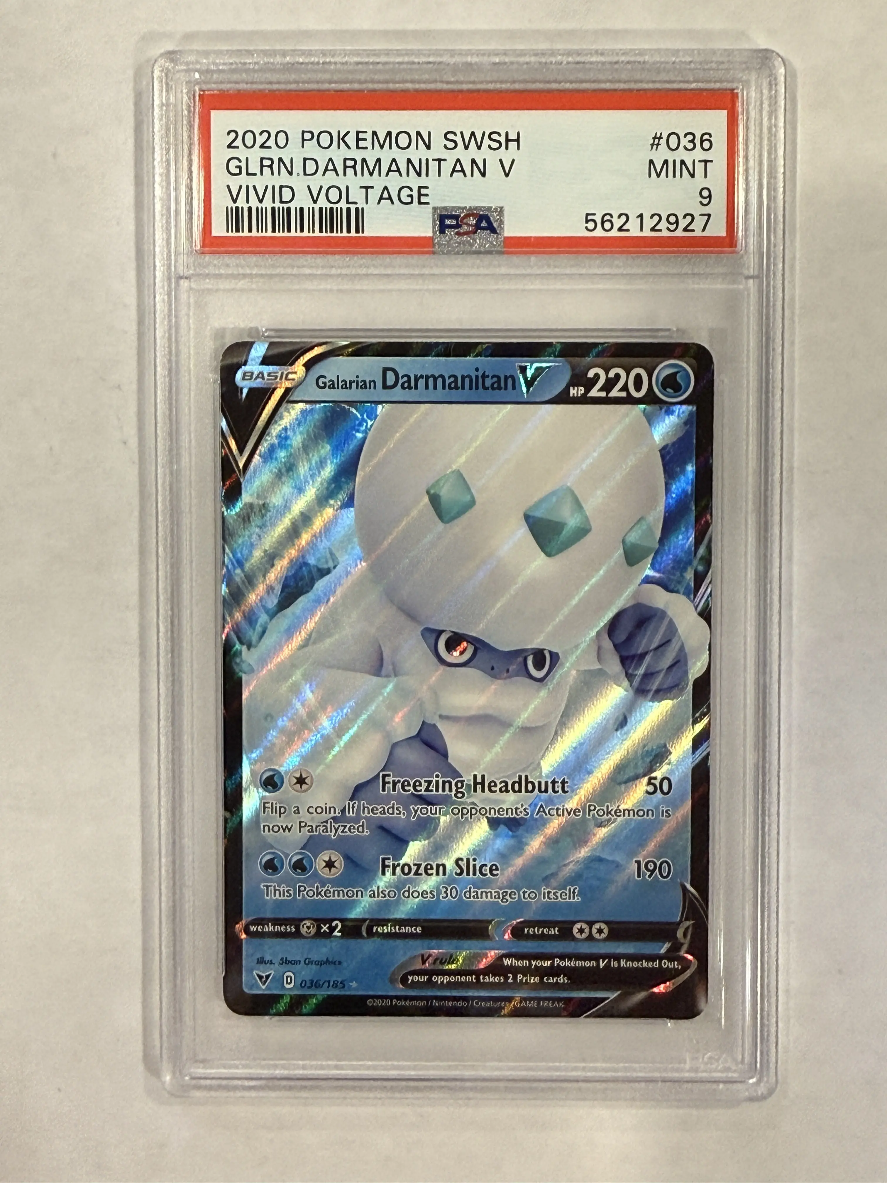 GRADED AUTHENTIC POKEMON TCG PSA-GRADE-9-GALARIAN DARMANITAN V-VIVID VOLTAGE-#036/185