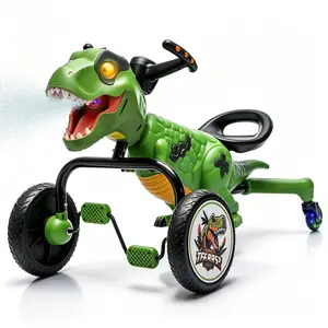 Dinosaur Pedal Go-Kart for Kids 3-6 | 360° Drift Ride-On Toy w/ Mist Spray, LED Lights, Music & Roar | No Motor, Safe 4-Wheel Design