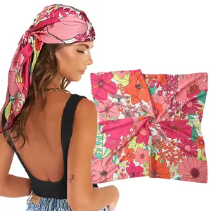 AWAYTR 35” Large Square Scarf for Women Silky Hair Scarf Hair Bandana Fashion Printed Sleeping Head Wrap Kerchief Head Scarf