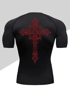 Men's Dragon Print Compression T-Shirt, Quick-Dry Breathable Stretch Fabric, Tight-Fitting Short Sleeve Top for Fitness and Outdoor Activities