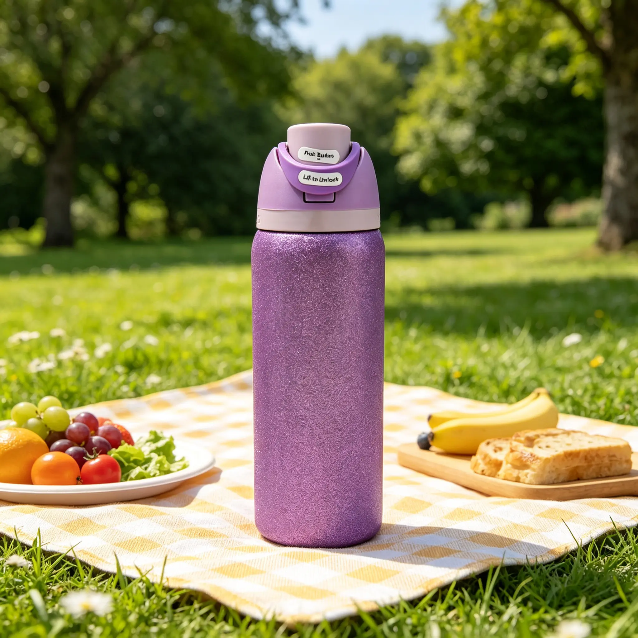 Owala 32oz Purple Glitter Stainless Steel Water Bottle, Push Button Flip Lid Vacuum Insulated Leakproof Thermos, Cute Travel Drink Cup For Girls School Gym Outdoor