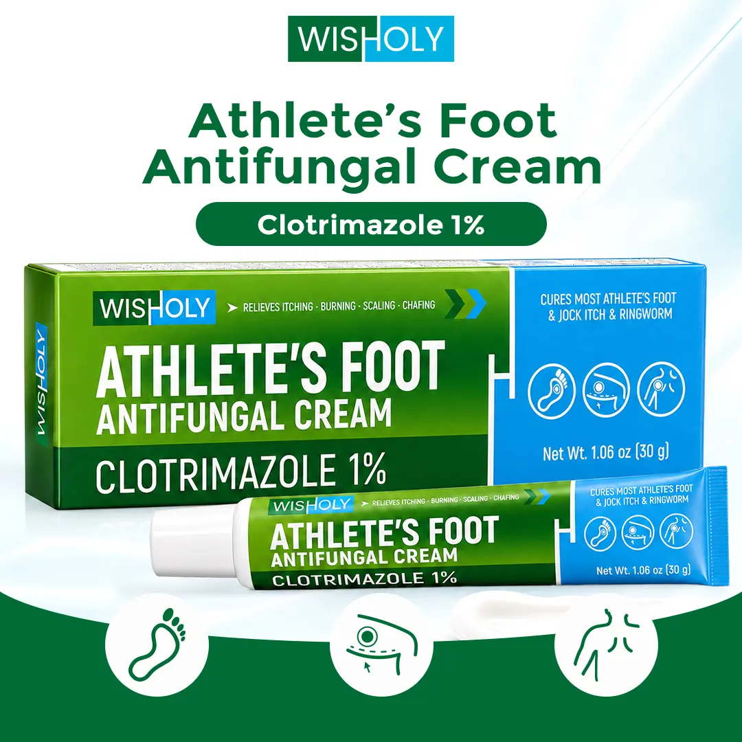 Wisholy Athlete’s Foot Cream - Clotrimazole 1% - For Men & Women - Cures Most Athlete’s Foot, Fast Relief for Itching, Burning, Scaling & Cracking, 1.06 oz