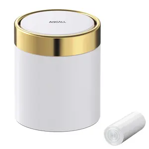 ANCALL Stainless Steel Mini Trash Can with Lid -Metal Desktop Waste Bin, Not Plastic, Rustproof &Fingerprint-Proof, Weighted Swing Lid forBathroom Office Home