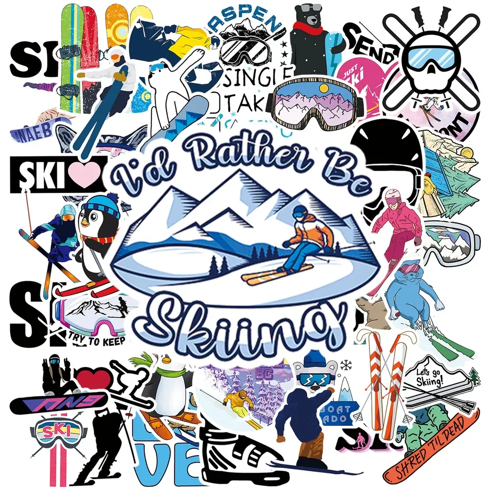 50 Pcs Ski Snowboard Vinyl Stickers, Cool Winter Sports Snowboarding Decals, Waterproof Removable Stickers for Car Window, Helmet, Snowboard, Laptop, Water Bottle, Teen Boys Girls Winter Party Favors DIY Decor #SkiStickers #SnowboardDecals