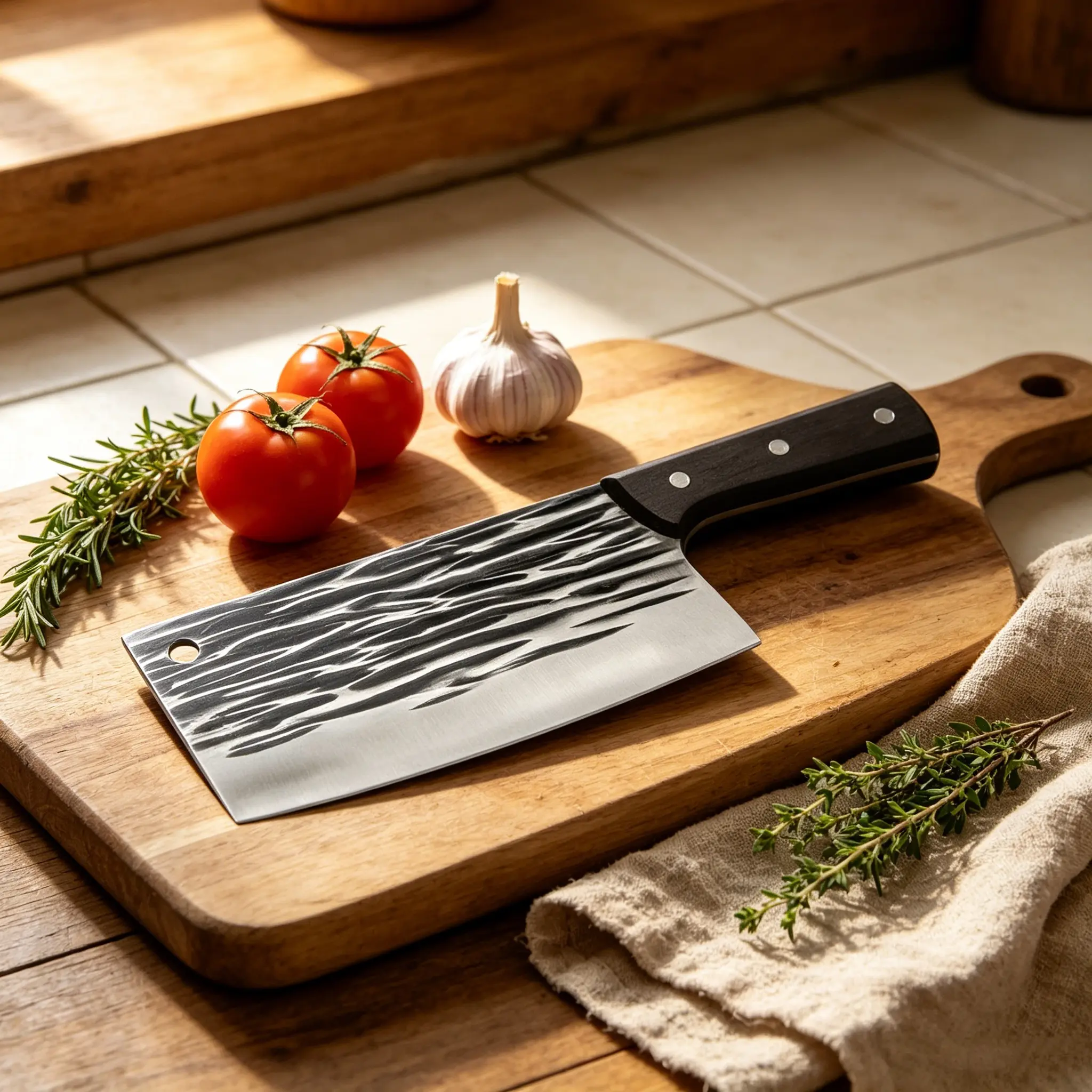 Hand Forged Viking Butcher Knife with Sheath - Sharp Kitchen Knife for Japanese Cooking, Meat Cutting, Outdoor Camping, Knives