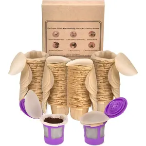 Unbleached K Cup Filters With Lid for  Coffee Pods - Pack of 300 -  Coffee Filters for K Cup -  and Compostable