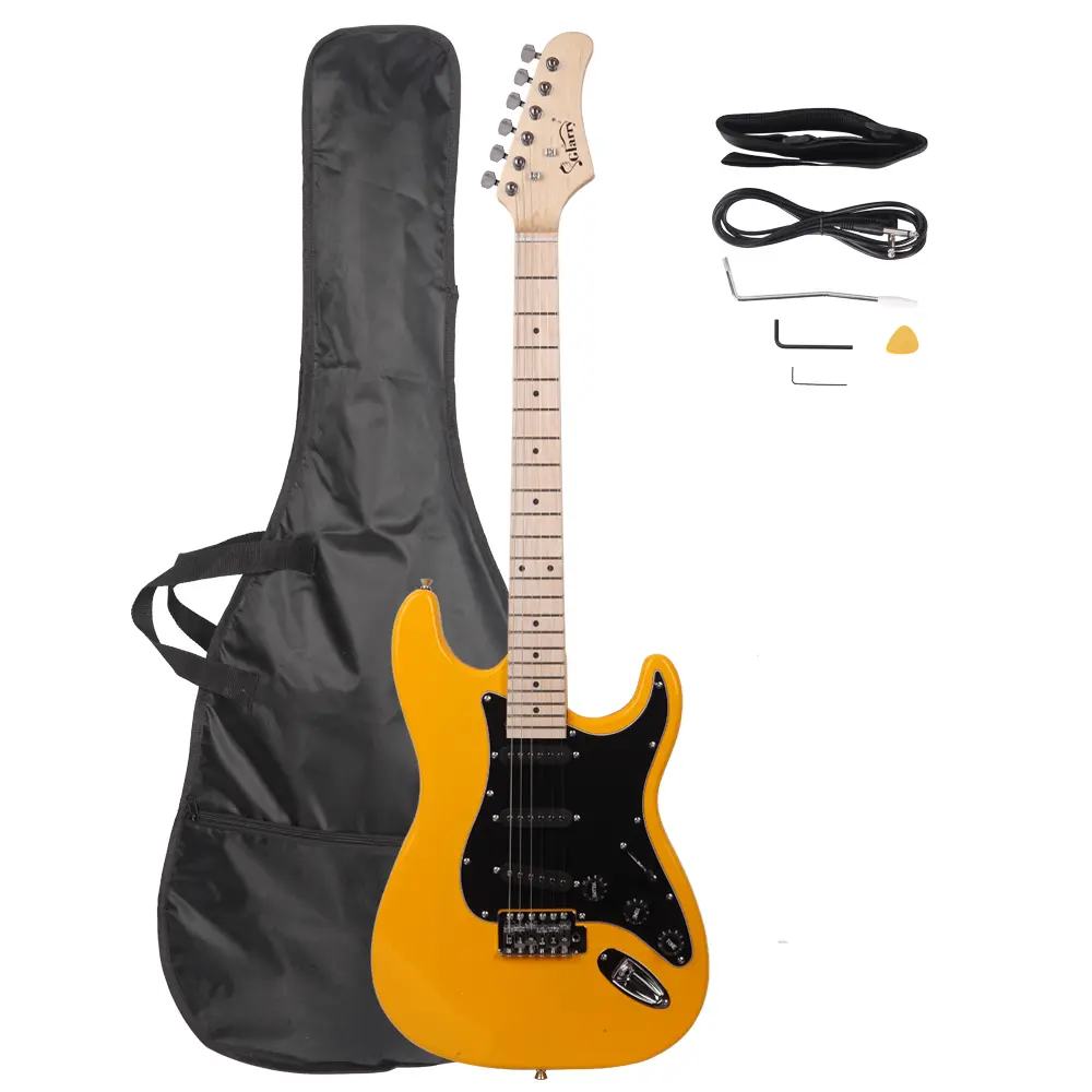 Beginner Electric Guitar Kit - Orange Finish, Black Pickguard, Basswood-Maple Construction, Metal-Plastic Components, 22 Frets, Connecting Wire, 39.76x12.60x2.36in, Festival & Birthday Musical Gift (with Plectrum), Birthdays, Durable